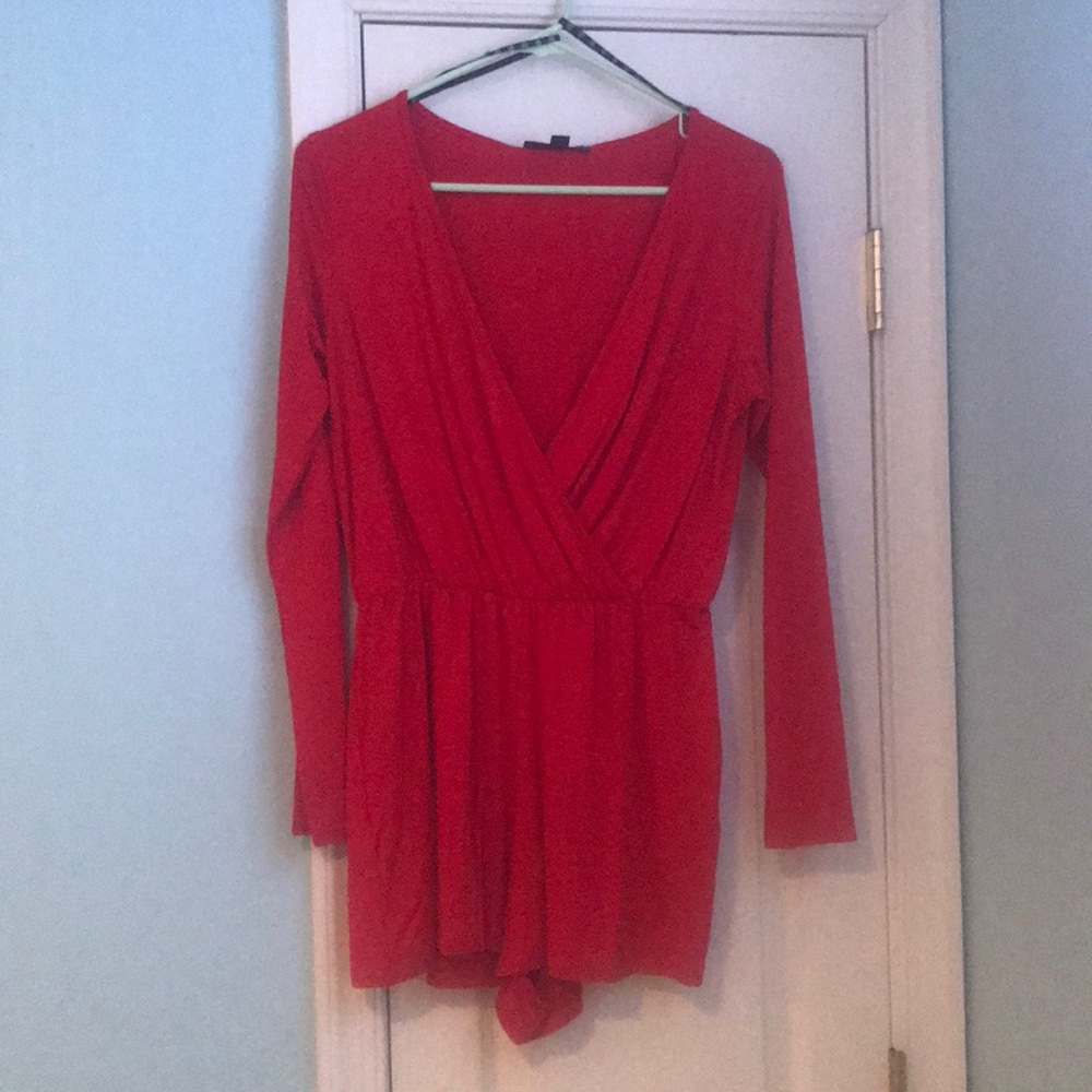 Red long sleeve romper. Never worn. SO CUTE